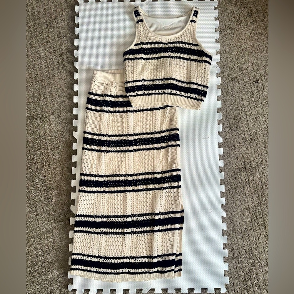 Cream and Black Striped Set